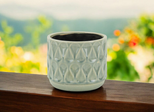 7" Green Geometric Ceramic Indoor Outdoor Round Pot Planter N270-487455